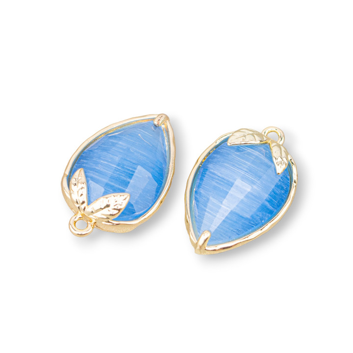 Bronze Pendant Component With Faceted Cat's Eye 11.5x15.5mm With 1 Ring 10pcs Light Blue