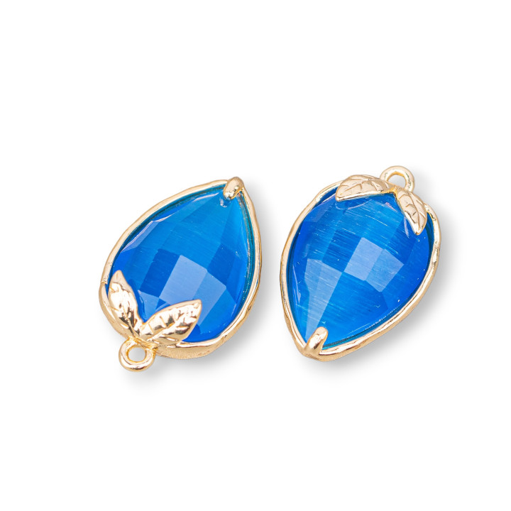 Componente colgante de bronce con ojo de gato facetado 11,5x15,5 mm con 1 anillo 10 piezas azul