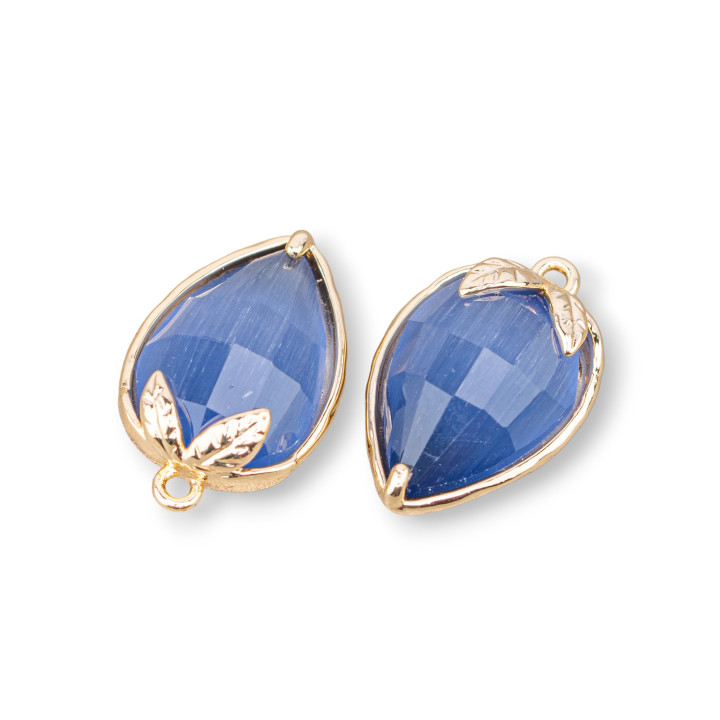 Componente colgante de bronce con ojo de gato facetado 11,5x15,5 mm con 1 anillo 10 piezas Azul profundo