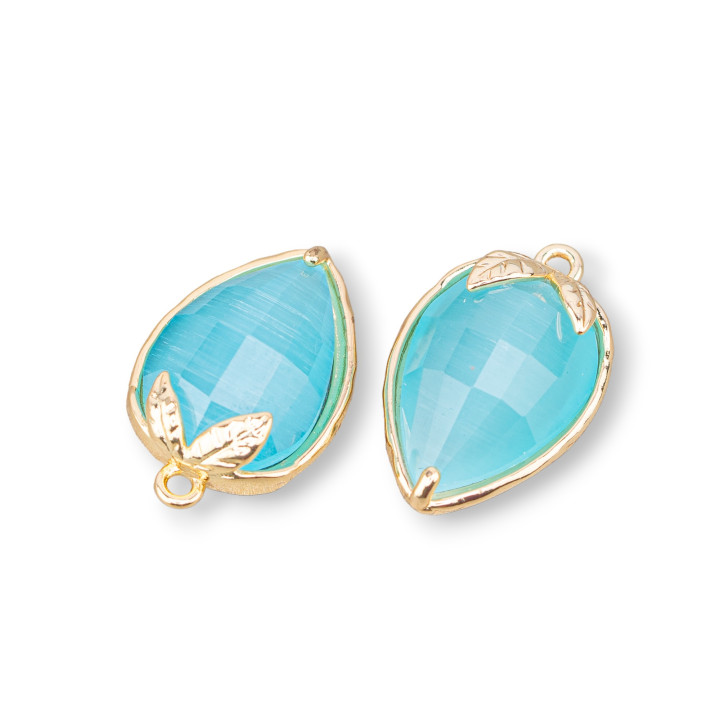 Bronze Pendant Component With Faceted Cat's Eye 11.5x15.5mm With 1 Ring 10pcs Light Blue