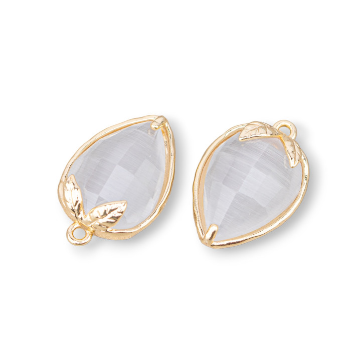 Componente colgante de bronce con ojo de gato facetado 11,5x15,5 mm con 1 anillo 10 piezas gris