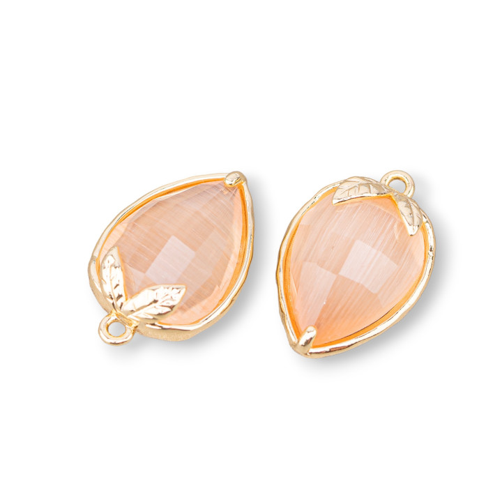 Bronze Pendant Component With Faceted Cat's Eye 11.5x15.5mm With 1 Ring 10pcs Peach