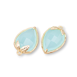 Χάλκινο μενταγιόν Εξάρτημα Με Μάτι Γάτας Faceted 11,5x15,5mm Με 1 Δαχτυλίδι 10τμχ Aqua Green