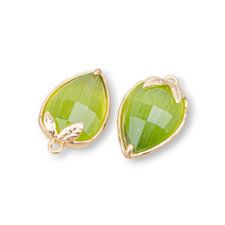 Bronze Pendant Component With Faceted Cat's Eye 11.5x15.5mm With 1 Ring 10pcs Forest Green