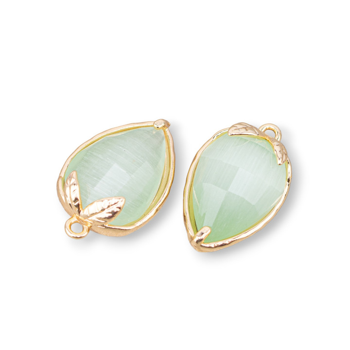 Bronze Pendant Component With Faceted Cat's Eye 11.5x15.5mm With 1 Ring 10pcs Light Green