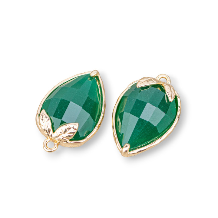 Componente colgante de bronce con ojo de gato facetado 11,5x15,5 mm con 1 anillo 10 piezas Verde esmeralda