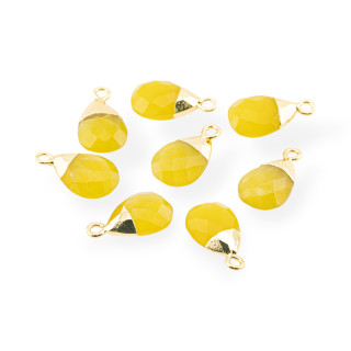 Componente colgante de bronce con piedras semipreciosas facetadas 10x17 mm 8 piezas Jade amarillo