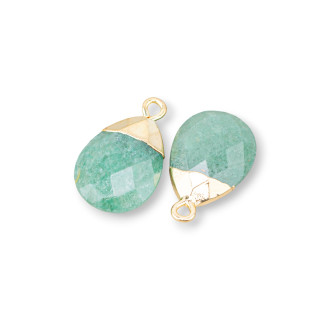 Bronze Pendant Component With Faceted Semi-precious Stones 12.5x20mm 6pcs Amazonite