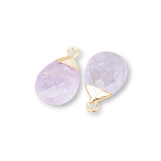 Composant Pendentif en Bronze avec Pierres Semi-précieuses Facettes 12.5x20mm 6pcs Améthyste Lavande