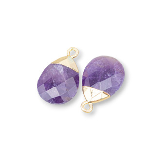 Bronze-Anhängerkomponente mit facettierten Halbedelsteinen, 12,5 x 20 mm, 6 Stück, Amethyst-Lavendel