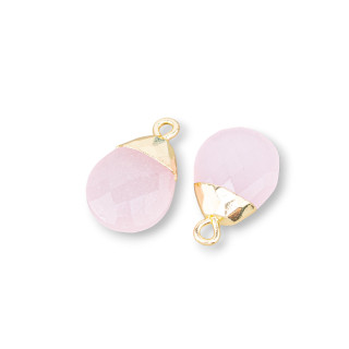 Bronze Pendant Component With Faceted Semi-precious Stones 12.5x20mm 6pcs Pink Aquarzo