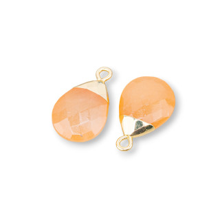 Bronze Pendant Component With Faceted Semi-precious Stones 12.5x20mm 6pcs Orange Aventurine