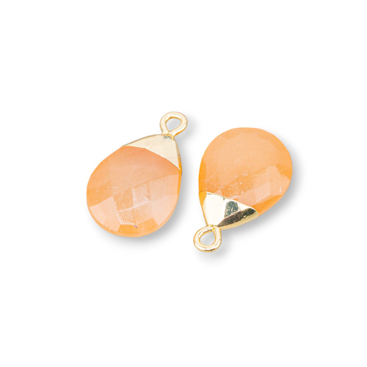 Composant Pendentif Bronze Avec Pierres Semi-précieuses Facettes 12.5x20mm 6pcs Aventurine Orange