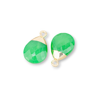 Componente colgante de bronce con piedras semipreciosas facetadas 12,5x20 mm 6 piezas Aventurina verde