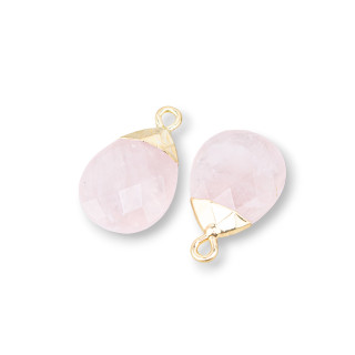 Componente Pendente Di Bronzo Con Pietre Dure Sfaccettate 12,5x20mm 6pz Rosa