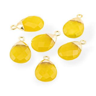 Bronze Pendant Component With Faceted Semi-precious Stones 12.5x20mm 6pcs Yellow Jade