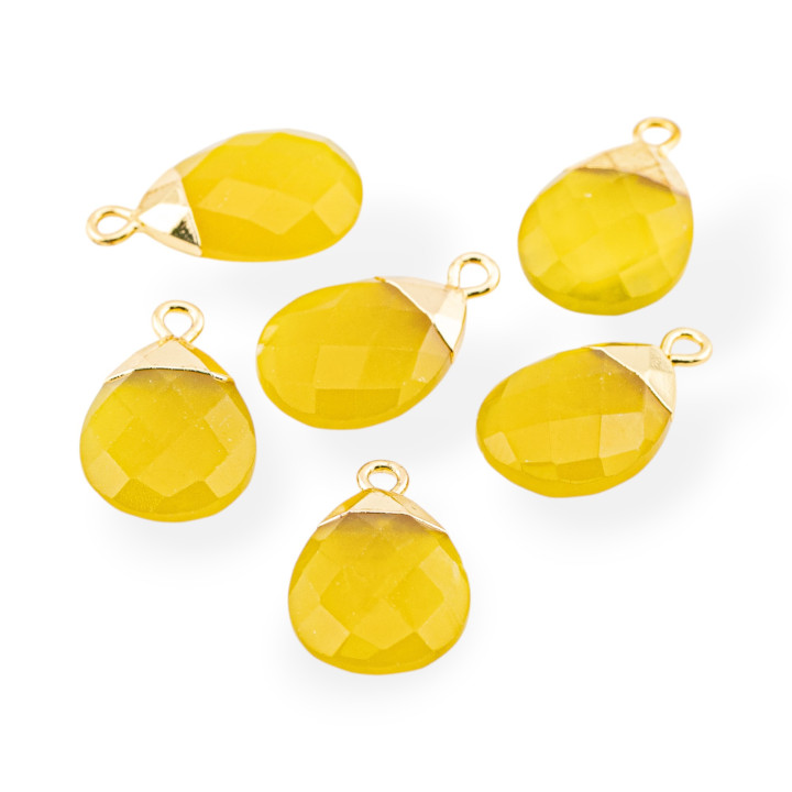 Composant Pendentif Bronze Avec Pierres Semi-précieuses Facettes 12.5x20mm 6pcs Jade Jaune