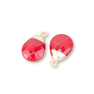 Composant Pendentif Bronze Avec Pierres Semi-précieuses Facettes 12.5x20mm 6pcs Jade Rouge