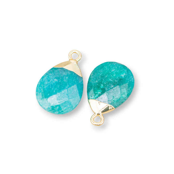 Bronze Pendant Component With Faceted Semi-precious Stones 12.5x20mm 6pcs Aqua Green Jade