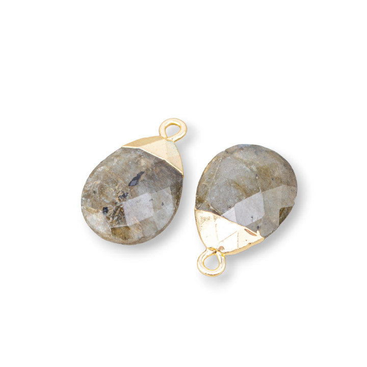 Componente Pendente Di Bronzo Con Pietre Dure Sfaccettate 12,5x20mm 6pz Labradorite