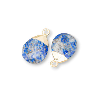 Bronze-Anhängerkomponente mit facettierten Halbedelsteinen, 12,5 x 20 mm, 6 Stück, roher Lapis