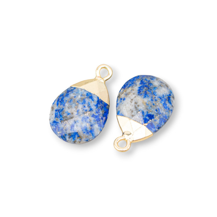 Composant Pendentif Bronze Avec Pierres Semi-précieuses Facettes 12.5x20mm 6pcs Lapis Brut