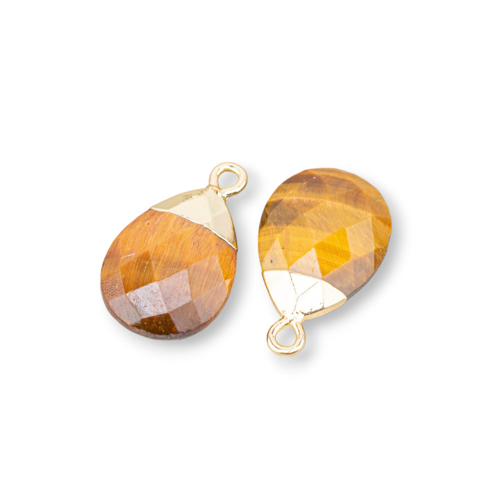 Componente Pendente Di Bronzo Con Pietre Dure Sfaccettate 12,5x20mm 6pz Occhio di Tigre