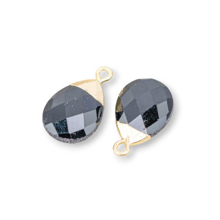 Bronze Pendant Component With Faceted Semi-precious Stones 12.5x20mm 6pcs Onyx