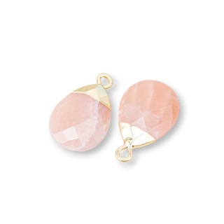 Componente Pendente Di Bronzo Con Pietre Dure Sfaccettate 12,5x20mm 6pz Pietra Del Sole Rosa