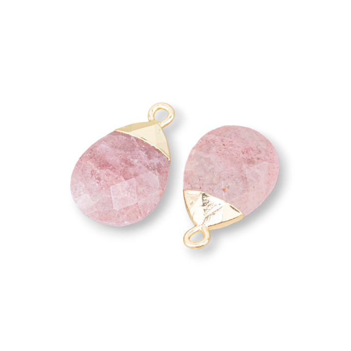 Componente Pendente Di Bronzo Con Pietre Dure Sfaccettate 12,5x20mm 6pz Quarzo Fragola