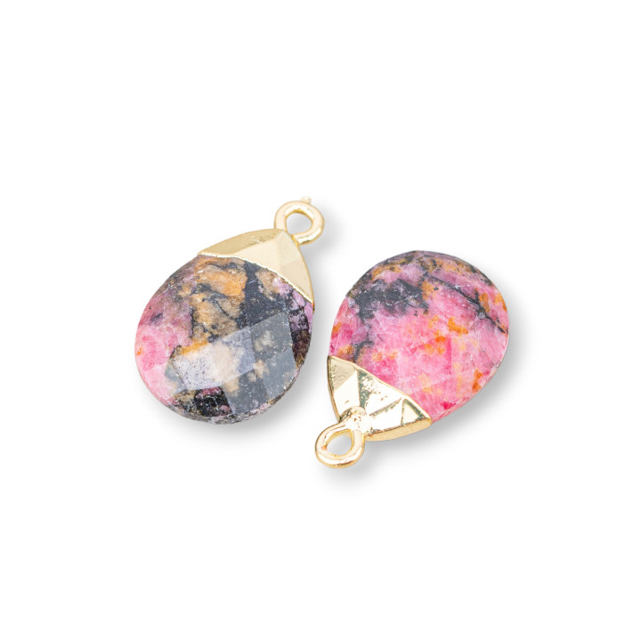 Composant Pendentif Bronze Avec Pierres Semi-précieuses Facettes 12.5x20mm 6pcs Rhodonite