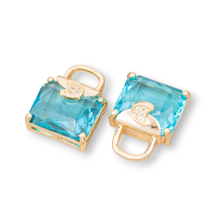 Χάλκινο Κρεμαστό Εξάρτημα Με Ζιργκόν Faceted Bag 15x20mm 10τμχ Με 1 Δαχτυλίδι Νερού