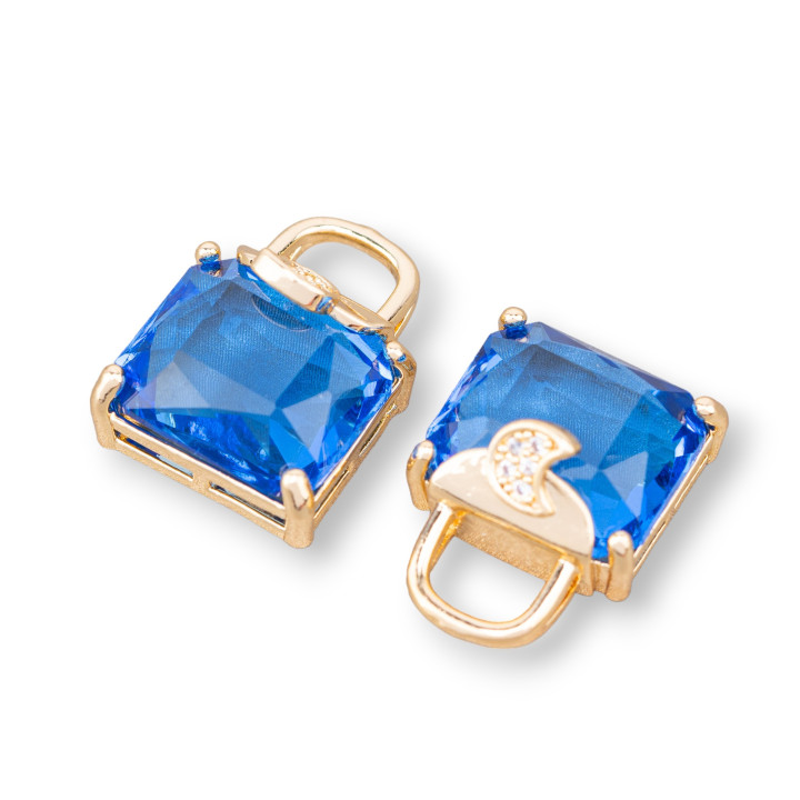 Bronze Pendant Component With Zircons Faceted Bag 15x20mm 10pcs With 1 Blue Ring