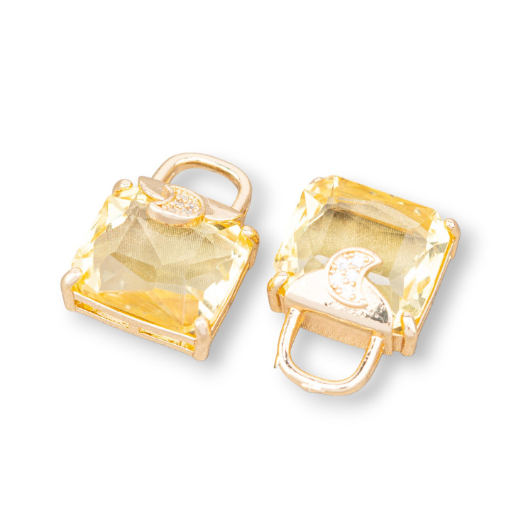 Componente Pendente Di Bronzo Con Zirconi Borsetta Sfaccettato 15x20mm 11pz Con 1 Anellino Giallo