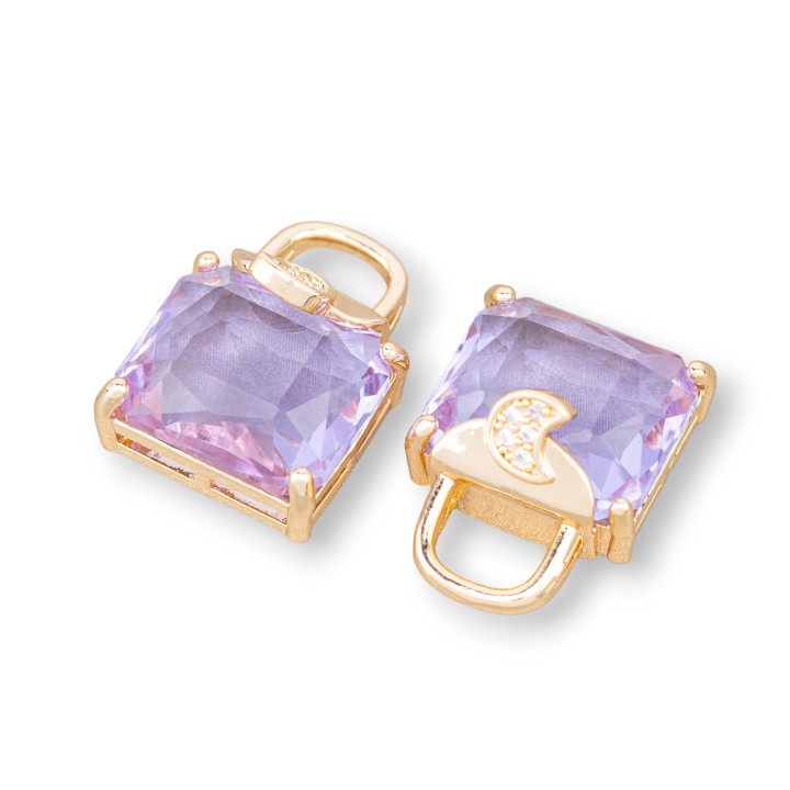 Bronze Pendant Component With Zircons Faceted Bag 15x20mm 10pcs With 1 Lavender Ring