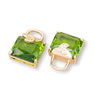 Bronze Pendant Component With Zircons Faceted Bag 15x20mm 10pcs With 1 Forest Green Ring