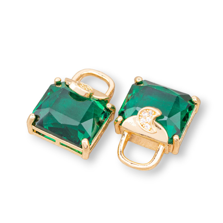 Bronze Pendant Component With Zircons Faceted Bag 15x20mm 10pcs With 1 Emerald Green Ring