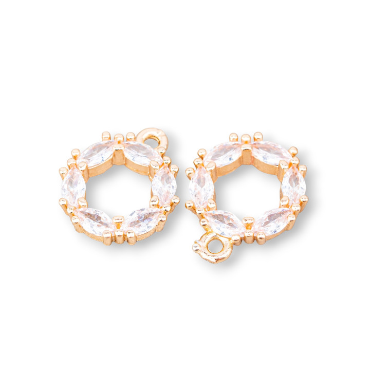 Componente Colgante De Bronce Con Circonitas Circulo 14mm 30uds Con 1 Aro Blanco