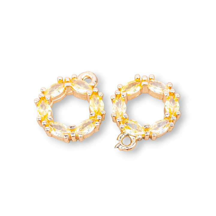 Bronze-Anhängerkomponente mit Zirkonkreis, 14 mm, 30 Stück, mit 1 gelben Ring
