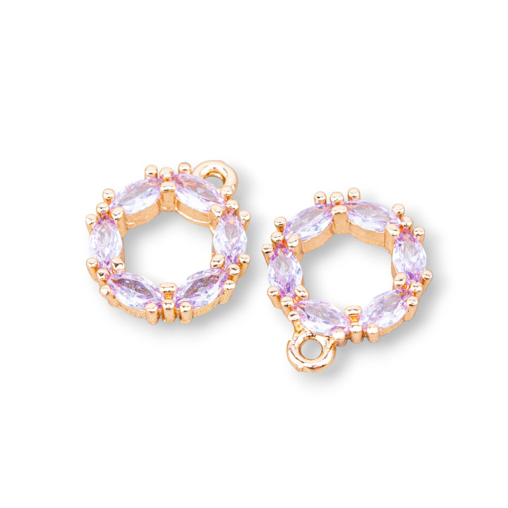 Componente Colgante De Bronce Con Circonitas Circulo 14mm 30uds Con 1 Anillo Lavanda