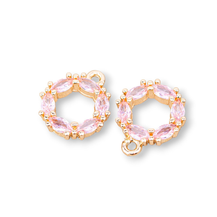 Componente Colgante De Bronce Con Circonitas Circulo 14mm 30uds Con 1 Aro Rosa
