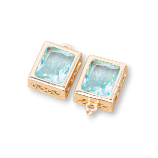 Bronze Pendant Component With Zircons Faceted Rectangle 10x12mm 11pcs With 1 Water Ring