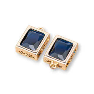 Componente Colgante De Bronce Con Circonitas Rectángulo Facetado 10x12mm 11uds Con 1 Anillo Azul