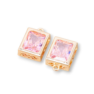 Componente Colgante De Bronce Con Circonitas Rectángulo Facetado 10x12mm 11pzs Con 1 Anillo Rosa