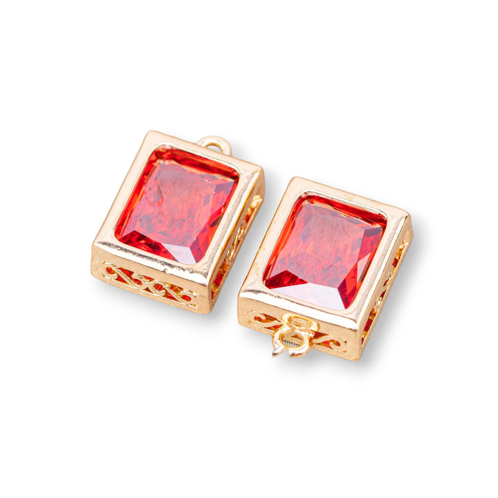Componente Colgante De Bronce Con Circonitas Rectángulo Facetado 10x12mm 11uds Con 1 Anillo Rojo Claro