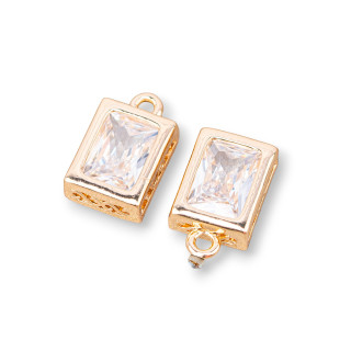Composant Pendentif Bronze Avec Zircons Rectangle Facetté 7.5x10mm 17pcs Avec 1 Anneau Blanc