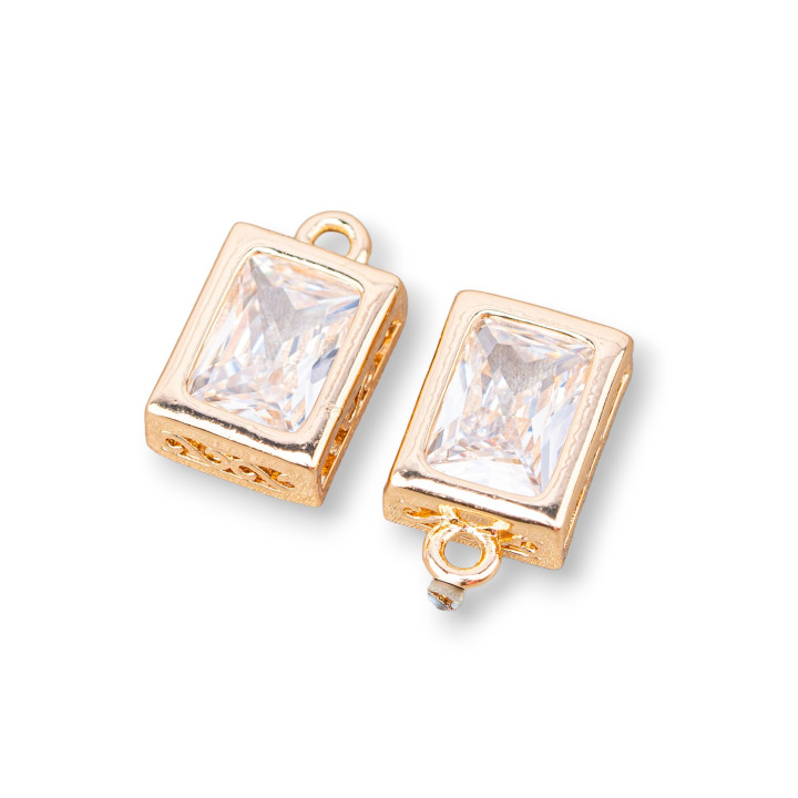 Componente Colgante De Bronce Con Circonitas Rectángulo Facetado 7.5x10mm 17piezas Con 1 Anillo Blanco