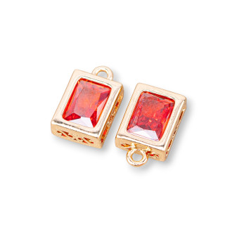 Composant Pendentif Bronze Avec Zircons Rectangle Facetté 7.5x10mm 17pcs Avec 1 Anneau Rouge Clair