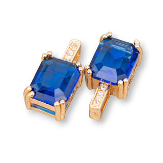 Componente Colgante De Bronce Con Circonitas Rectángulo Facetado 9x17mm 19pzs Con 1 Anillo Azul