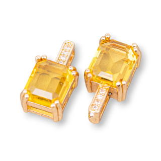 Componente Colgante De Bronce Con Circonitas Rectángulo Facetado 9x17mm 19pzs Con 1 Anillo Amarillo